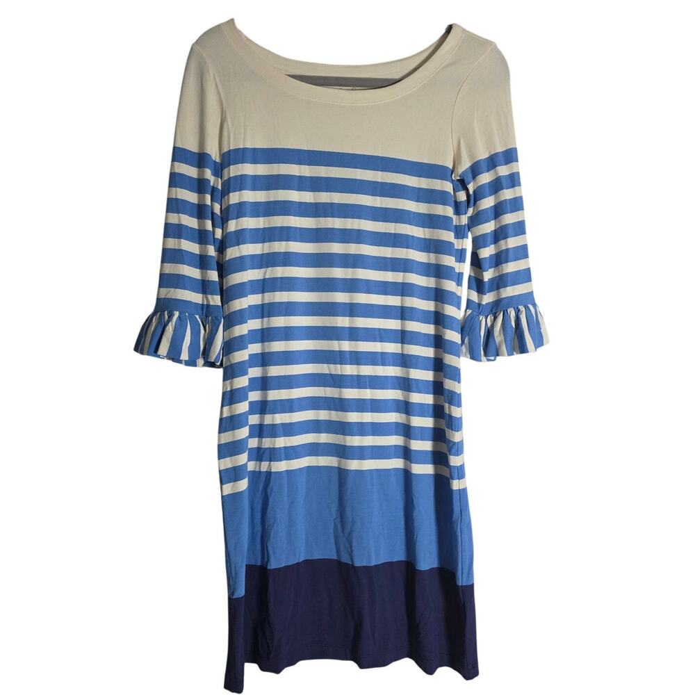 Womens Lilly Pulitzer Blue Stripe Ruffle Sleeve Dress XS CoastalPreppy Casual